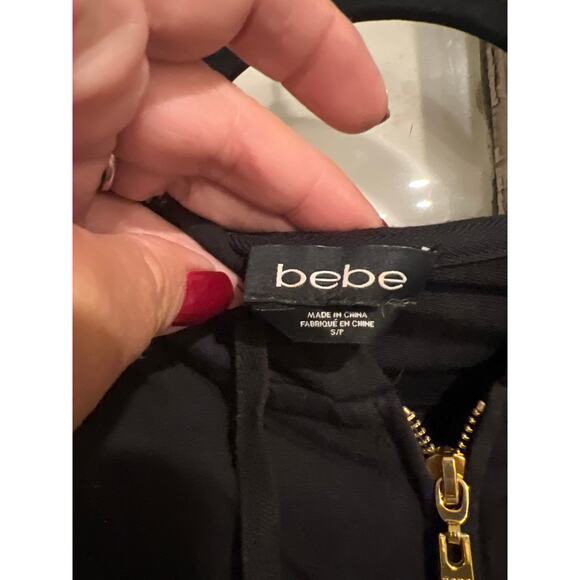 Bebe size small black zip up hoodie with gold lips graphics - Picture 3 of 4